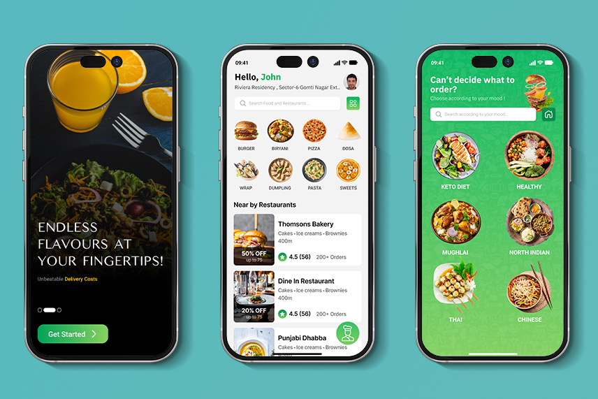 simplified mockup by Neetable of how a food delivery app works